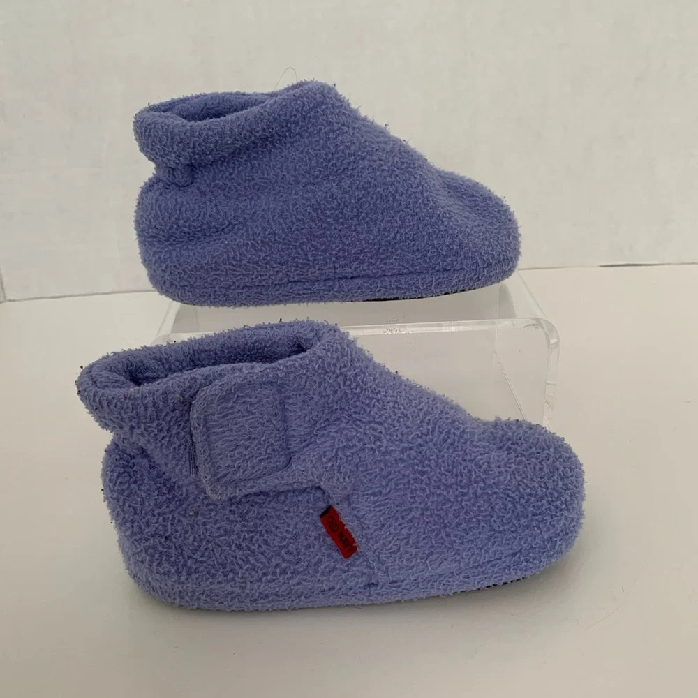 VTG Old Navy Slippers Booties Girls 2T Blue Rubber Soles Fleece Soft Cozy Warm